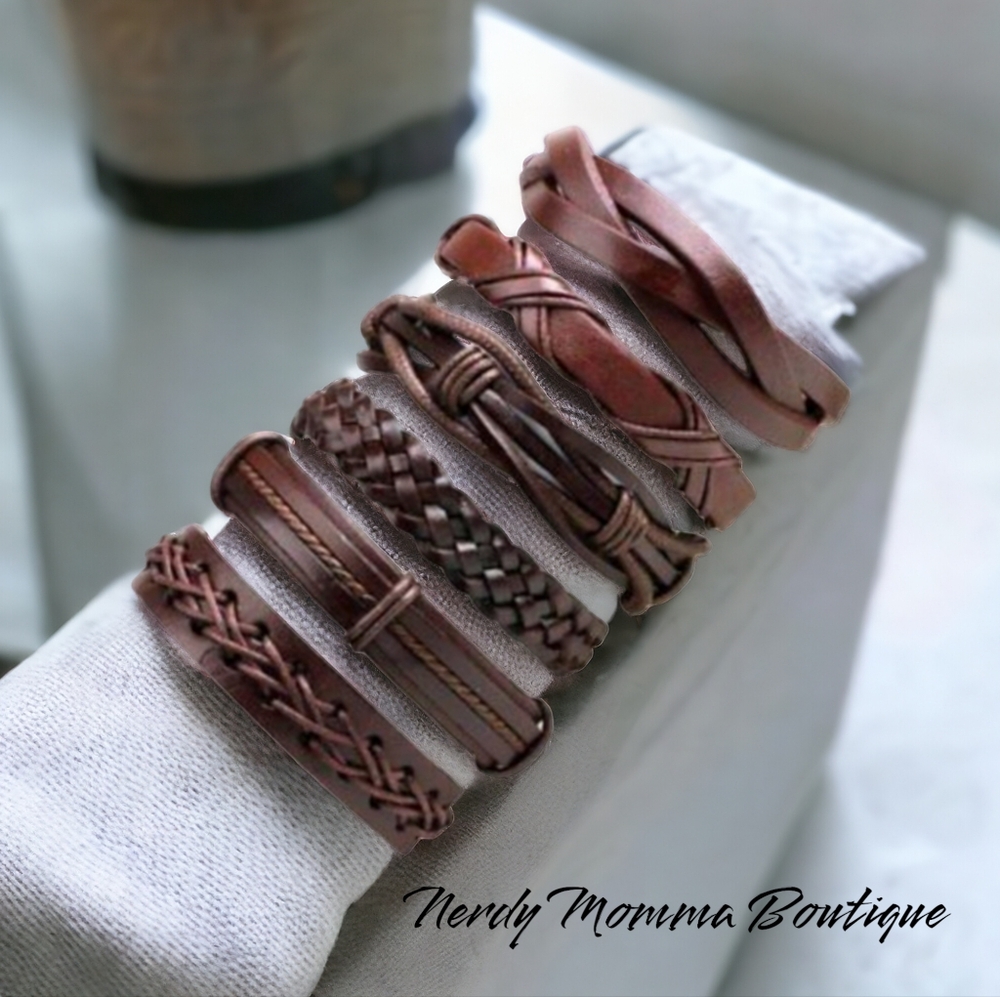NEW- Tribal Vegan Leather Band 6 Bracelets